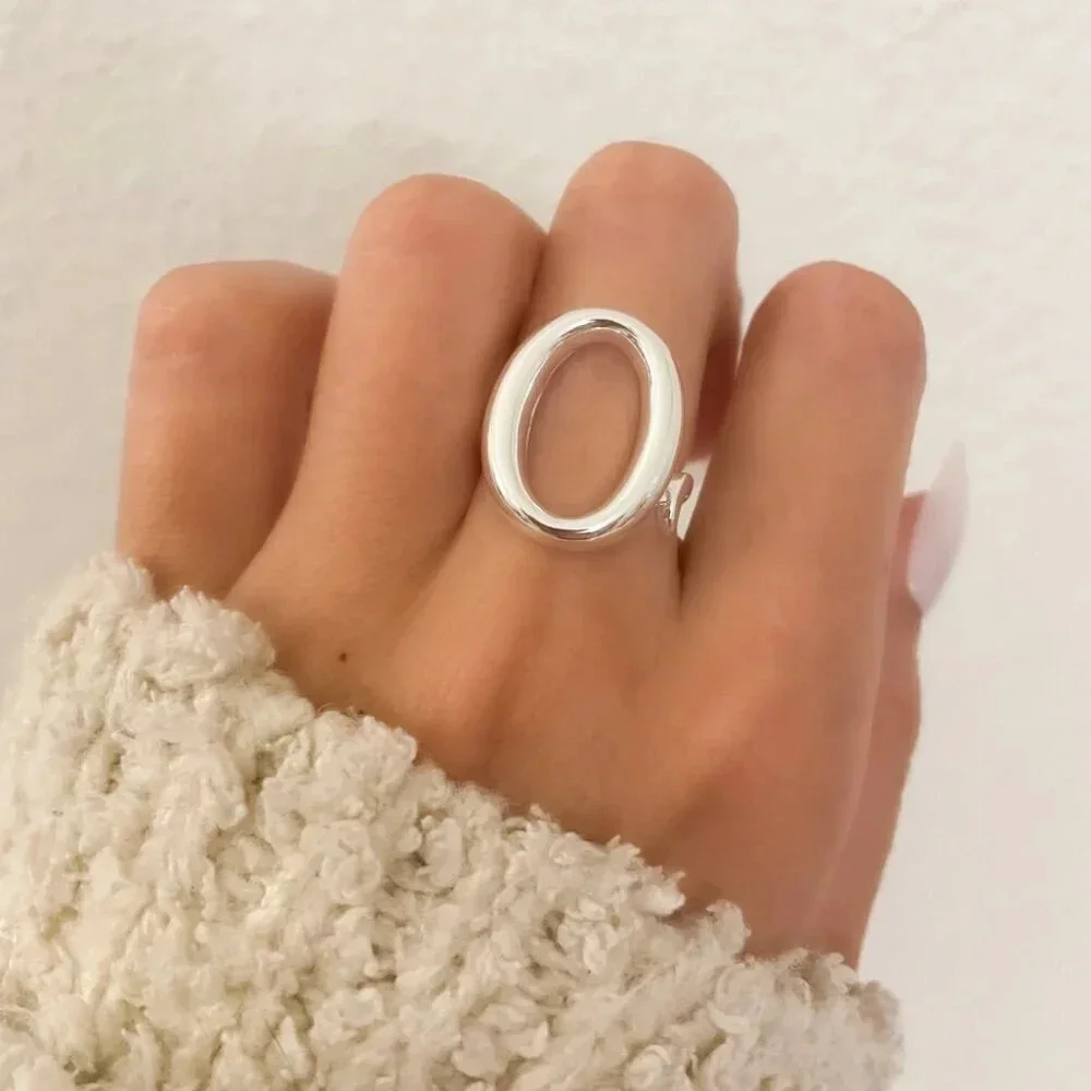 925 Sterling Silver Chunky Oval Ring Minimalist Thick Bold Ring